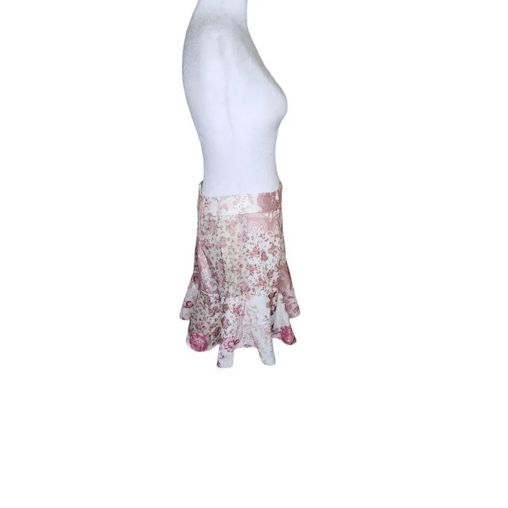 Cider Aline Ruffle Hem Mini Floral Mini Skirt Womens M Pink Cottage Core NEW